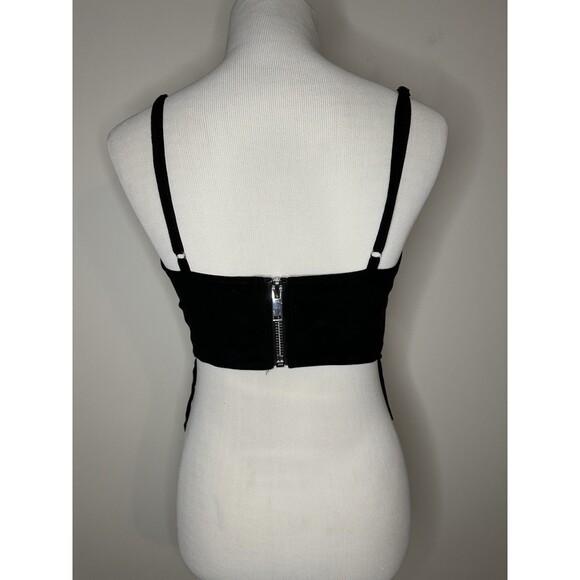 Poster Grl Dolls Kill RODEO TIES FRINGE BRA TOP Sz Large Faux Black Suede #1145 - Picture 3 of 9